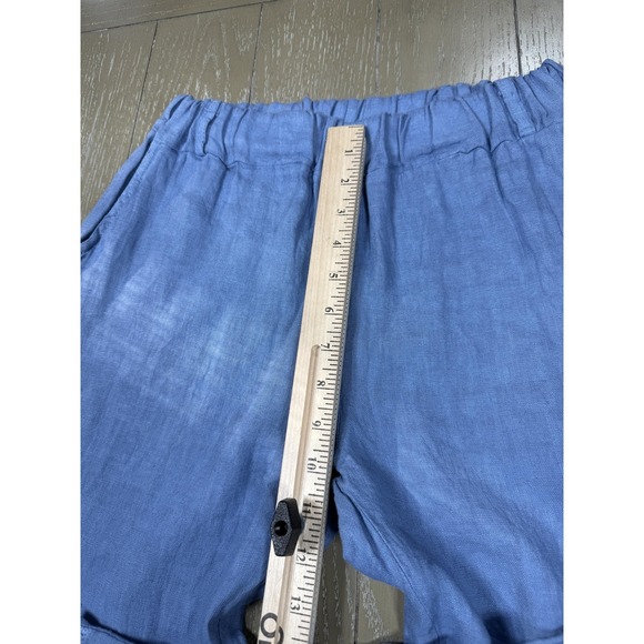 Pro Lino Pants Womens Medium Blue Linen Straight Leg Elastic Waist Made Italy - Picture 5 of 11